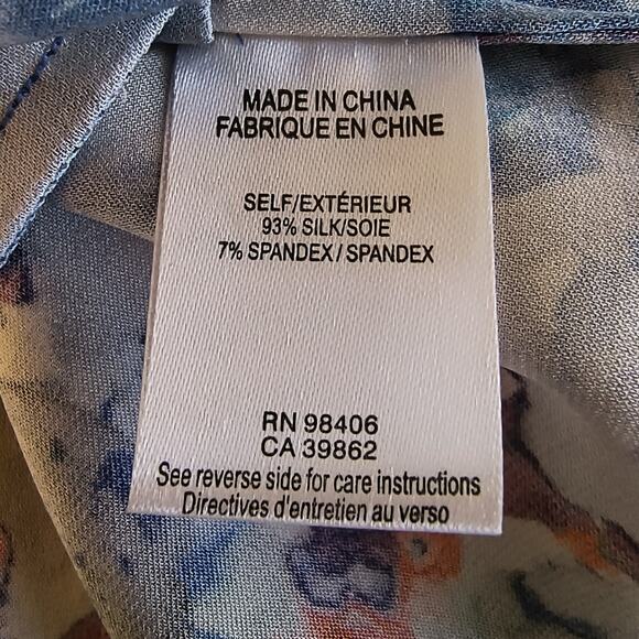 Theory Silk Watercolor Mini Dress Women's Size 0 Blue Sleeveless Side Pockets - Picture 6 of 16